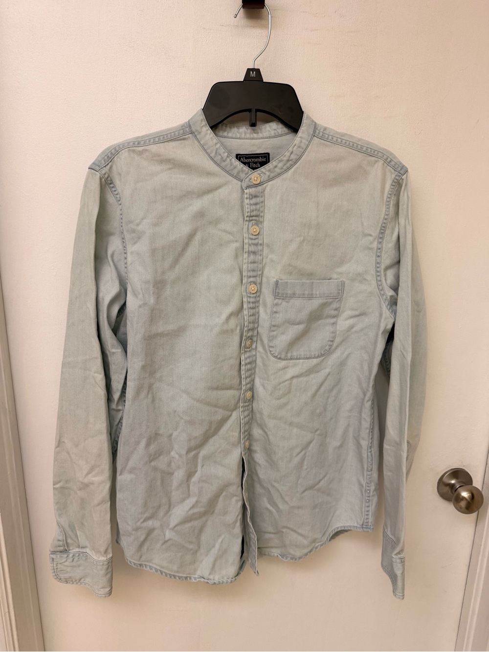 Abercrombie & Fitch Men's Light Blue Band Collar Shirt Size M